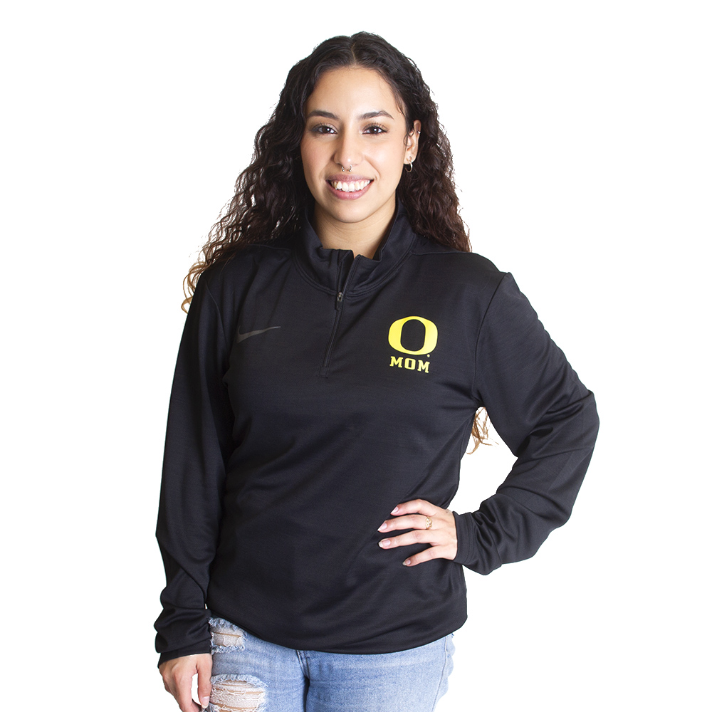 Classic Oregon O, Nike, Black, Pullover, Performance/Dri-FIT, Women, Intensity, Mom, 1/4-Zip, Sweatshirt, 745919